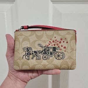 Coach Beige Wristlet with Hearts And Carriage